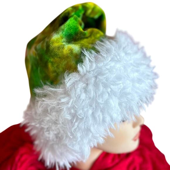 Handcrafted Tie Dye Santa Hat Holiday Wear Grinch Vibes - Picture 6 of 7